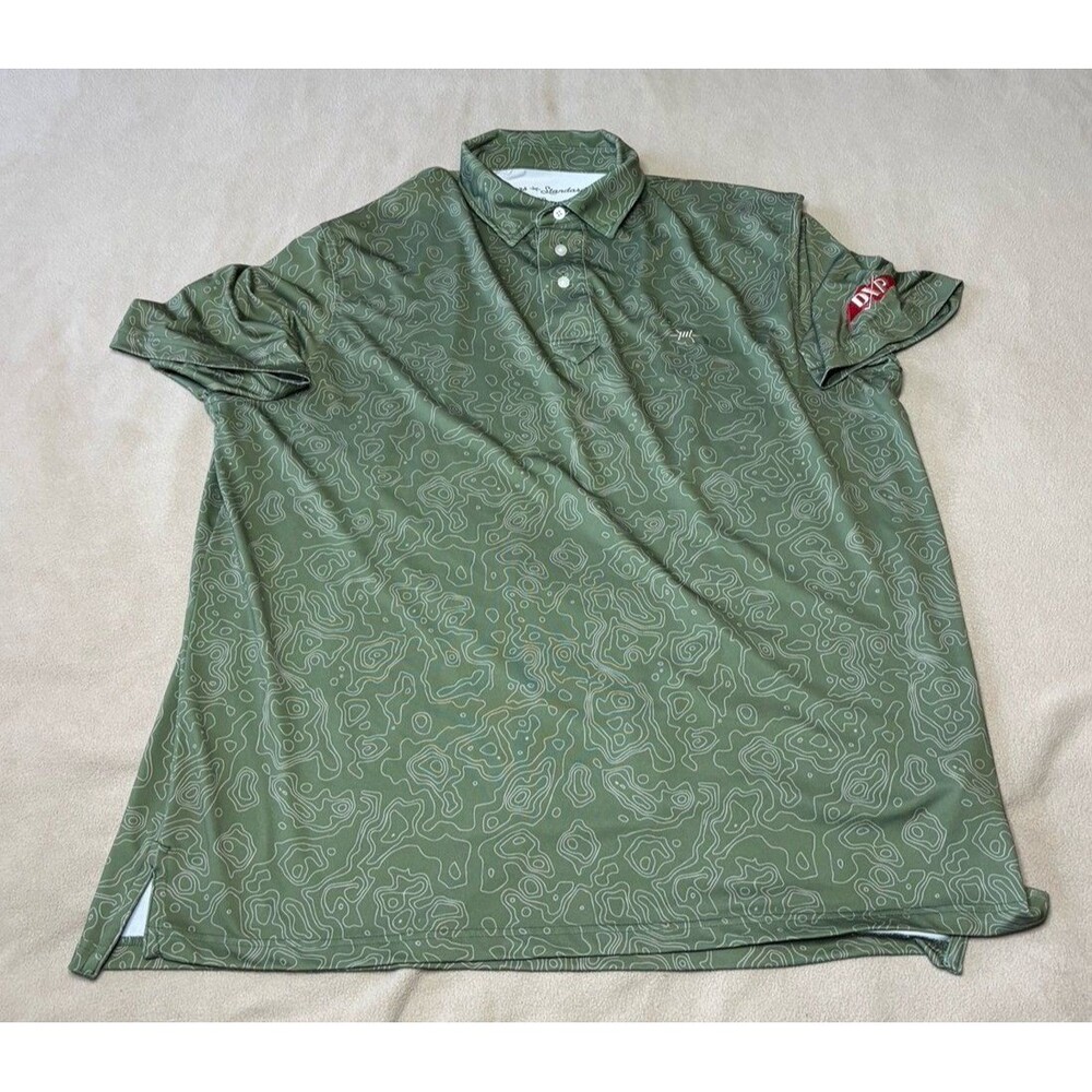 Texas Standard Polo Shirt Mens 2XL Green Geometric Golf Performance Western Polo